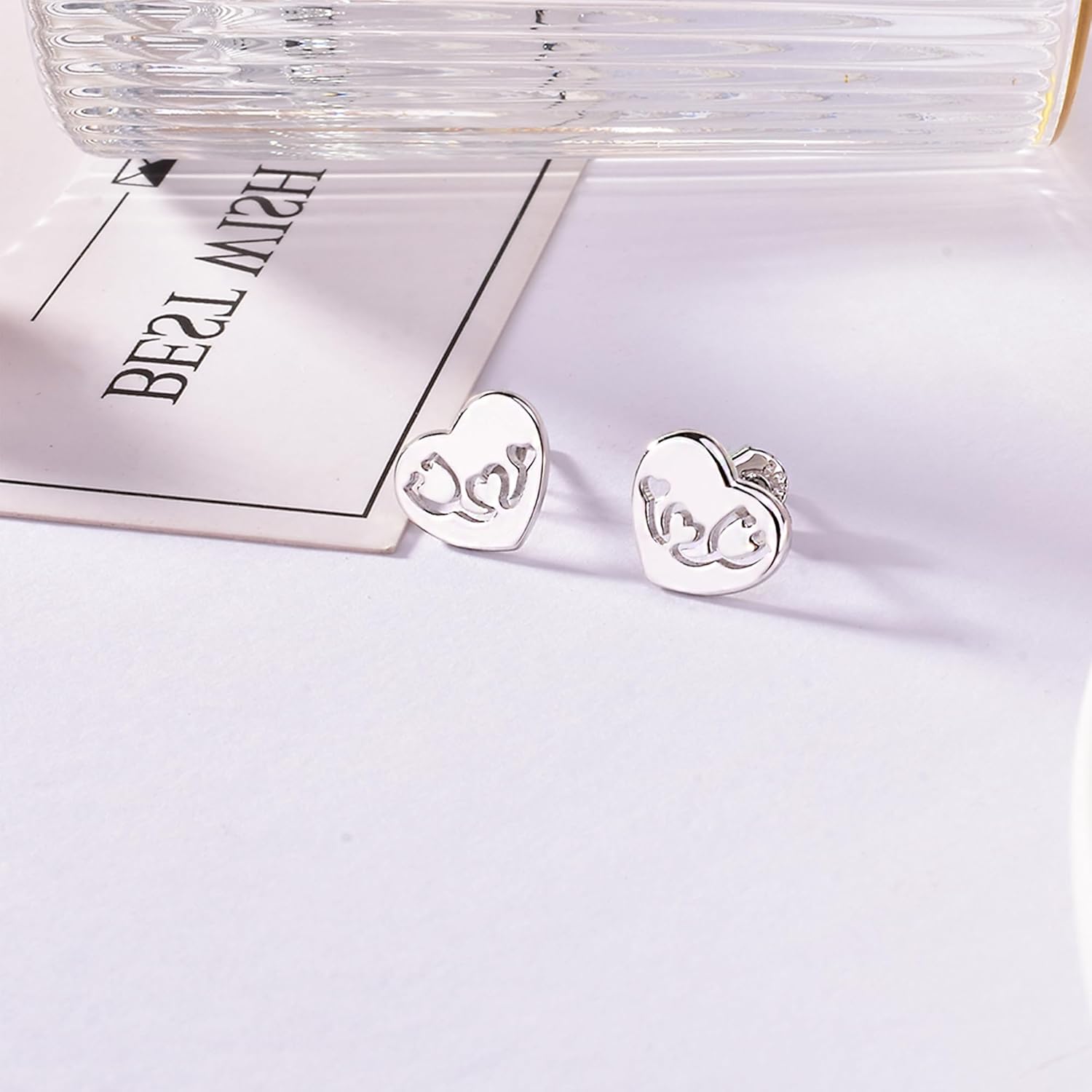 Nurse Earrings for Women Sterling Silver Stethoscope Stud Earrings With Heart Medical Post Elegant Minimalist Jewelry for Practitioner Rn Doctor Student Gifts for Nurses Day Birthday - Image 3