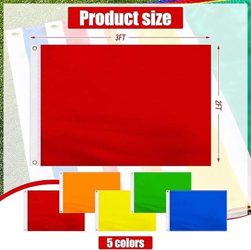 Miniatura 4 de Mixweer Juego de 5 banderas multicolor de color sólido de 2 x 3 pies, pancarta de color puro con ojales para césped al aire libre, jardín, patio