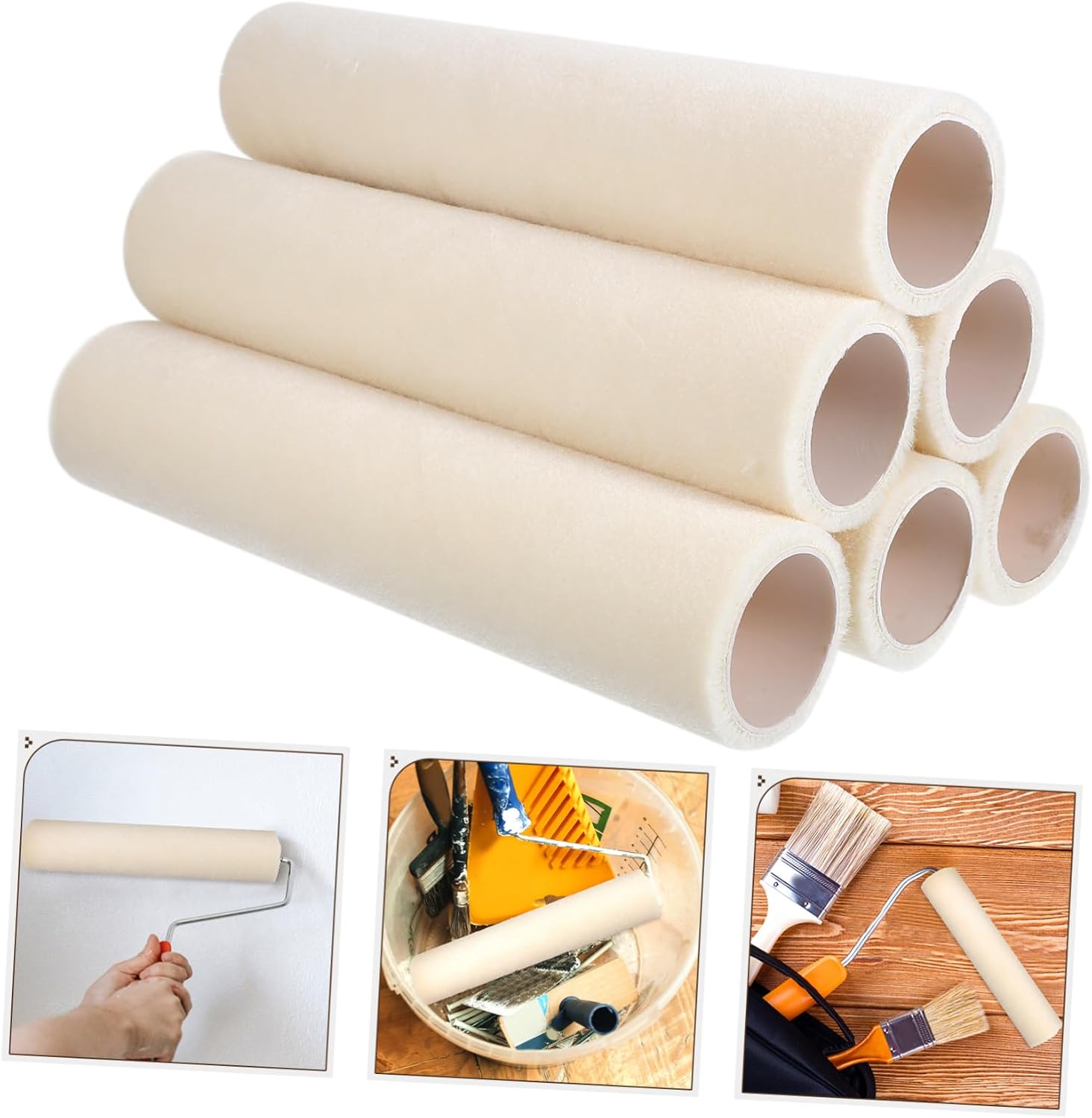 6pcs Paint Roller Covers Nap Replacement for Even Painting Fits Roller Frames for Home Repair and Area Painting