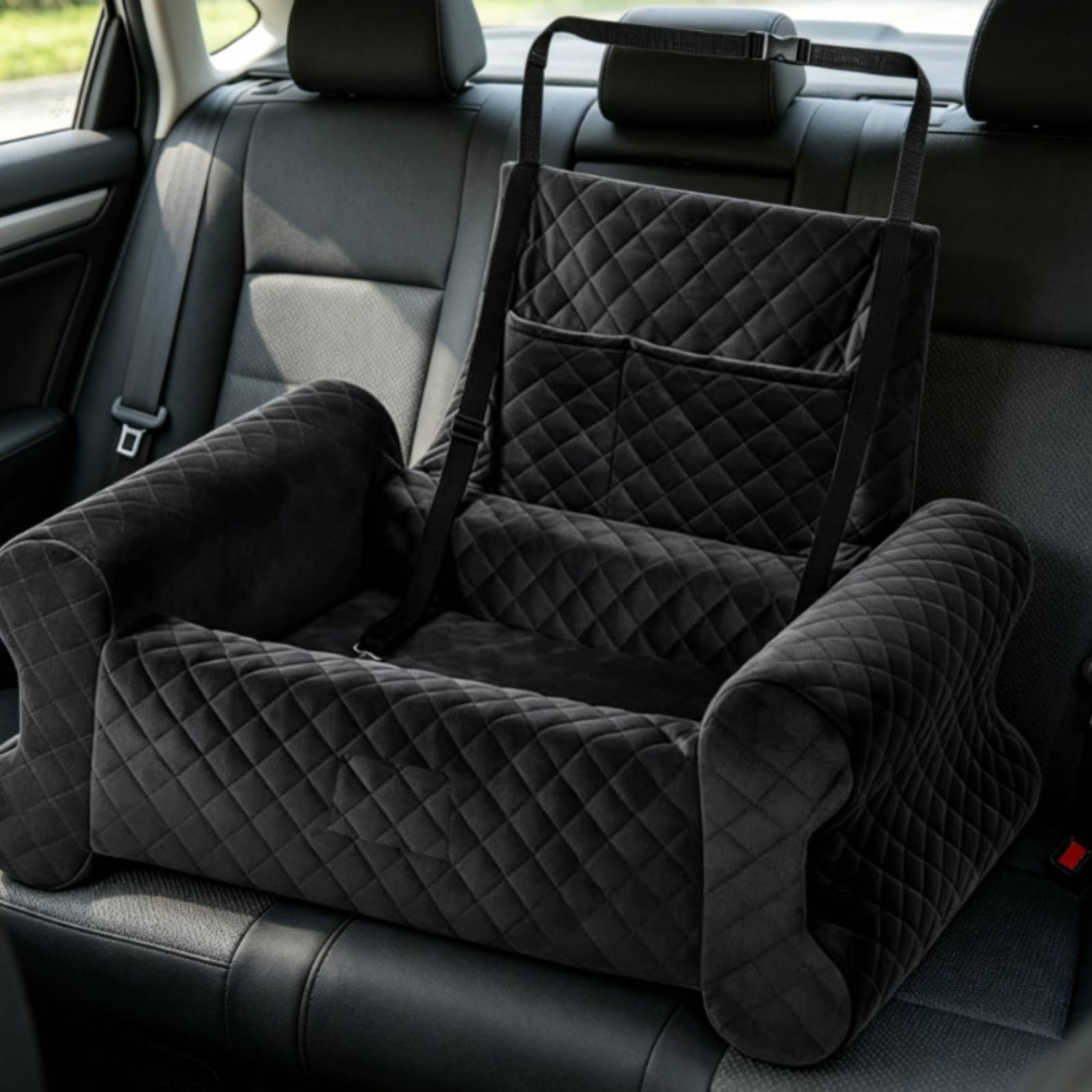 Cama Coche Mascotas Lavable Asiento Coche Perro Correas Ajustables Cama Portátil Mascotas para Cachorros, Gris