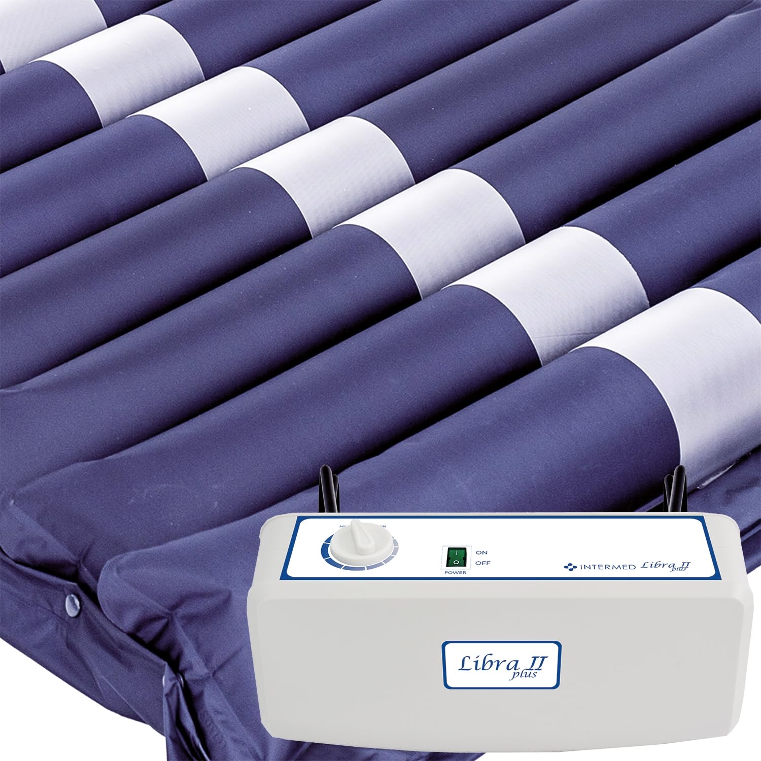 Kit antidecubito INTERMED LIBRA II PLUS - Compressore con regolazione della pressione di gonfiaggio - Allarme visivo - Sovramaterasso ad elementi intercambiabili