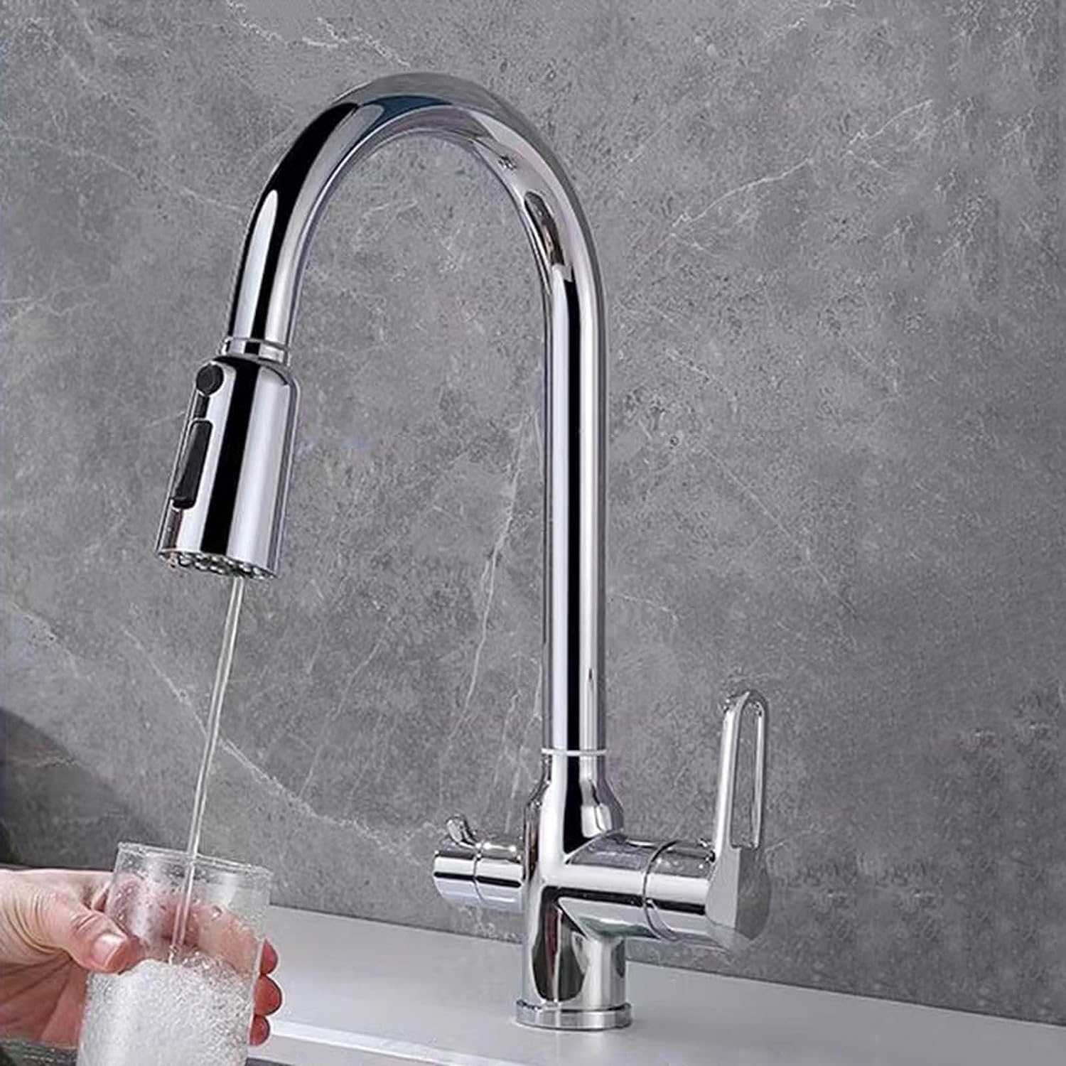 Robinet eau osmose inverse pour cuisine moderne avec mitigeur extractible trois voies