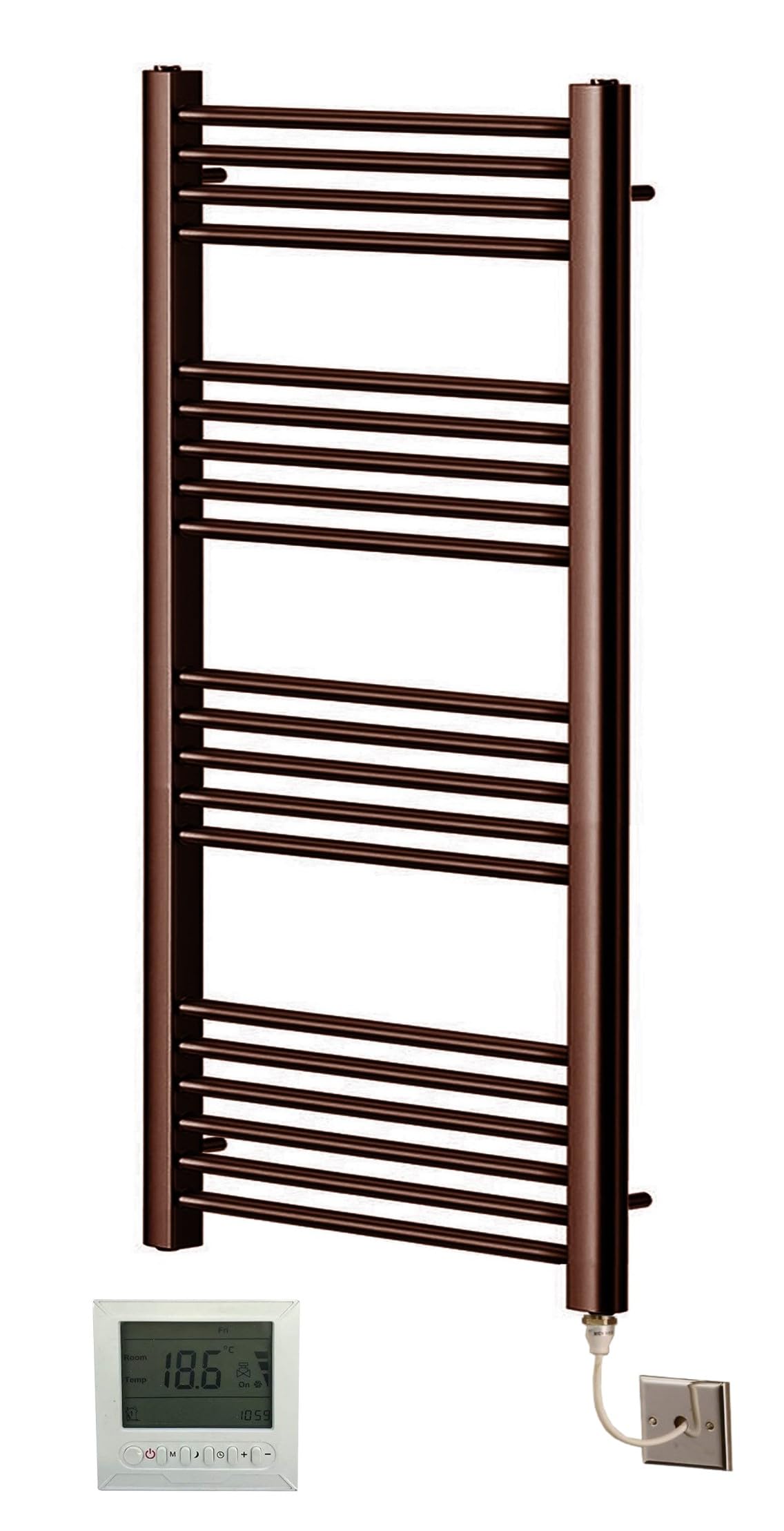 Greened House Brushed Bronze Electric Straight Heated Towel Rail Flat Towel Radiator (400Mm W X 1200Mm H + Timer/Thermostat)