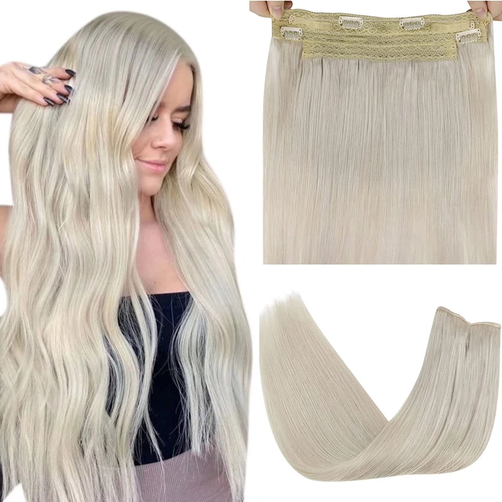 LaaVoo Human Hair Weft Extensions Blonde Sew in Hair Extensions Straight Double Weft Sew in Human hair Extensions Platinum Blonde 16 Inch 100gCarbonfree Certified