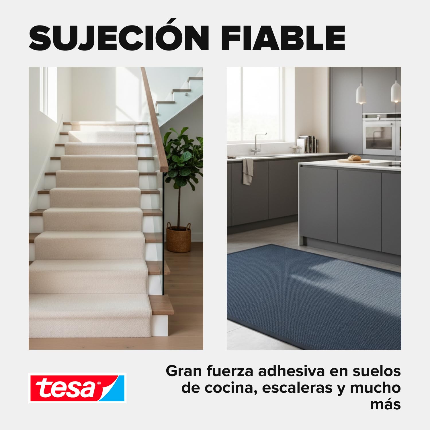 tesa Cinta adhesiva de doble cara de fijación para suelos irregulares – Rollo autoadhesivo antideslizante para moqueta y revestimientos de suelo de PVC – 10 m x 50 mm, lote de 6