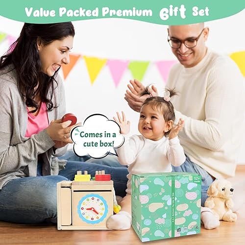 Miniatura 7 de Kizfarm Juguetes Montessori de madera para bebés, kit de juego de madera 8 en 1, incluye caja permanente de objetos, caja de monedas, cosecha de