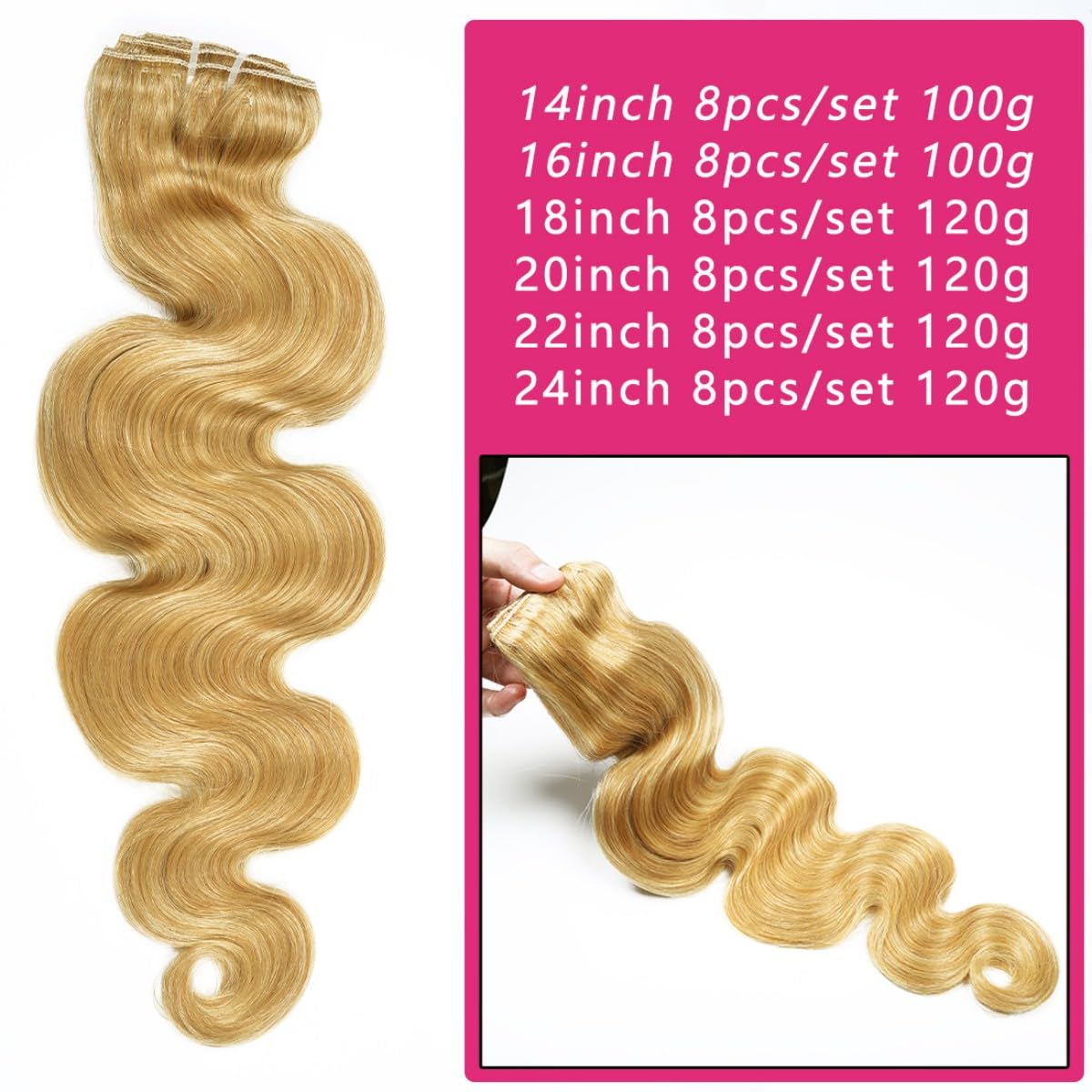 Sexycat Body Wave Hair Extensions Clip in 22 Inch 8Pcs 120g Clip in Hair Extensions Real Human Hair - Image 3