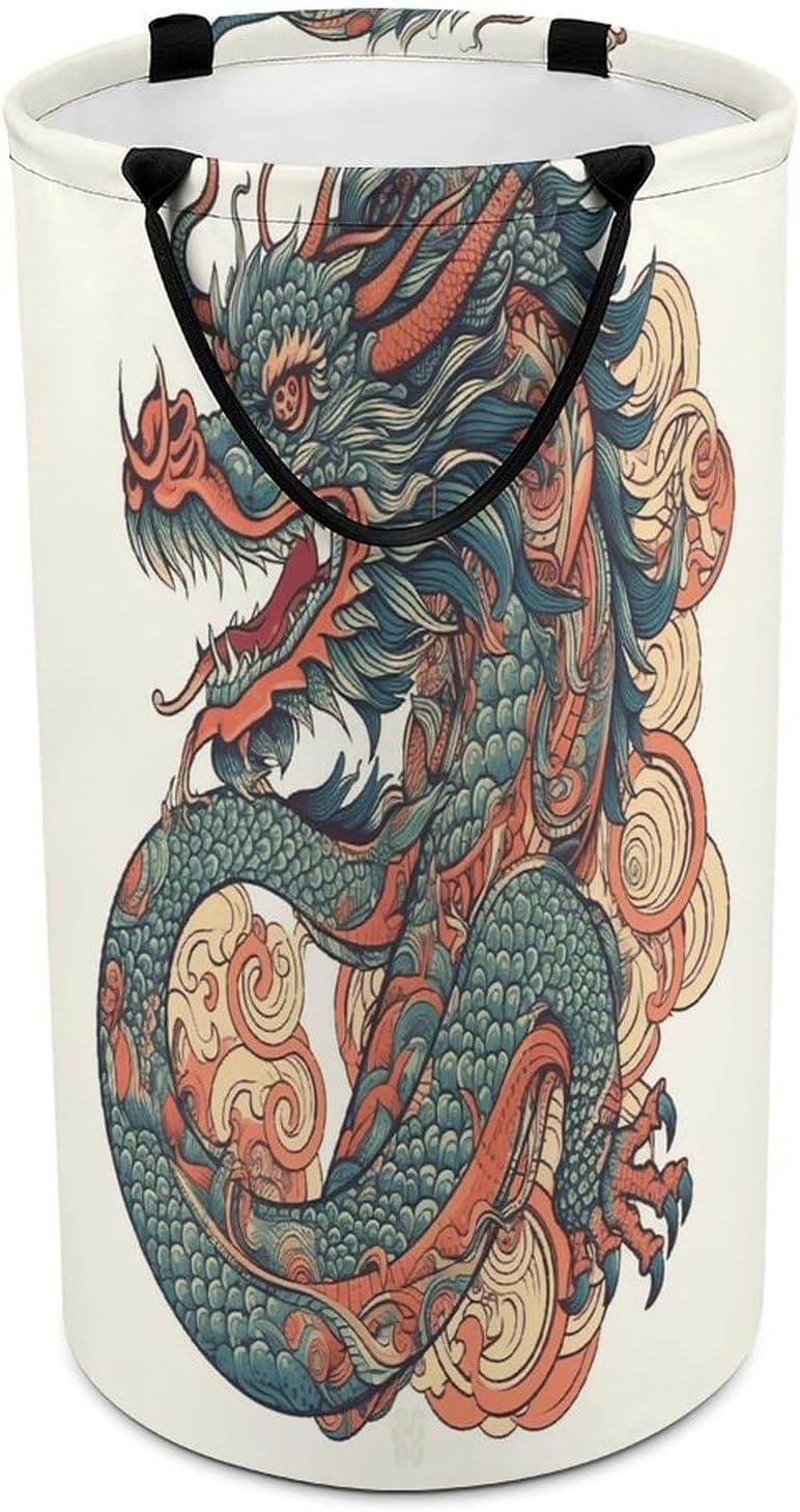 Red And Cyan Dragon Laundry Hamper Large Collapsible Laundry Basket with Handles Waterproof Clothes Hamper Portable Dirty Clothes Basket for Bedroom Laundry Room Closet Bathroom