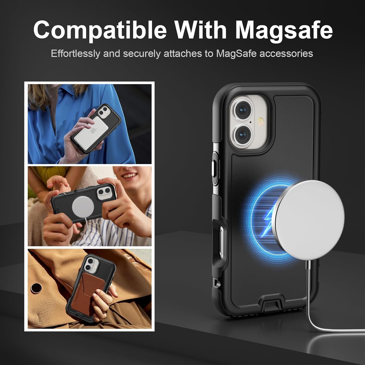 Follaroma for iPhone 16 Plus Case, Compatible with MagSafe, Heavy Duty Shockproof Protective Phone Case, Anti-Drop Protection, Dual Layer Magnetic Phone Cover for iPhone 16 Plus, 6.7", Black