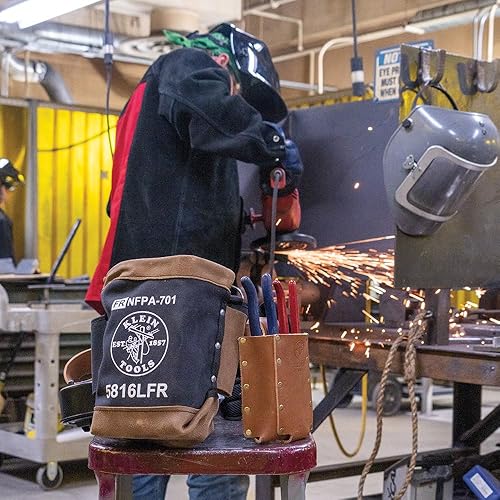 Miniatura 9 de Klein Tools 5816LFR Bolsa de pernos resistente a la llama para almacenamiento de herramientas con borde reforzado de cuero e parte inferior y