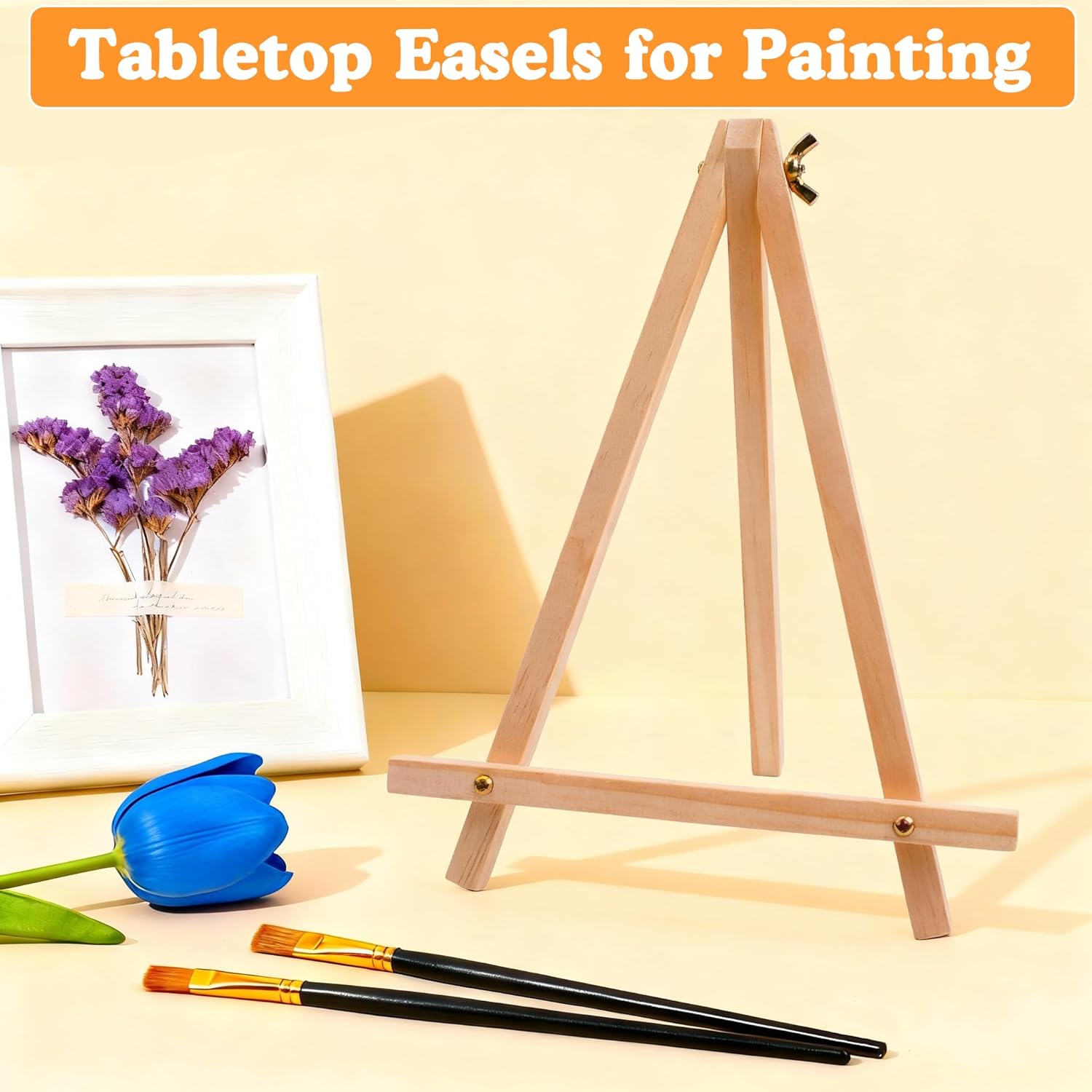 25 Pack 9 Inch Wood Easels, Tripod, Table Top Easels for Painting, Art Crafts Painting Party Easel,Tabletop Easels Stand for Painting, Portable Mini Canvas Photo Picture Sign Holder