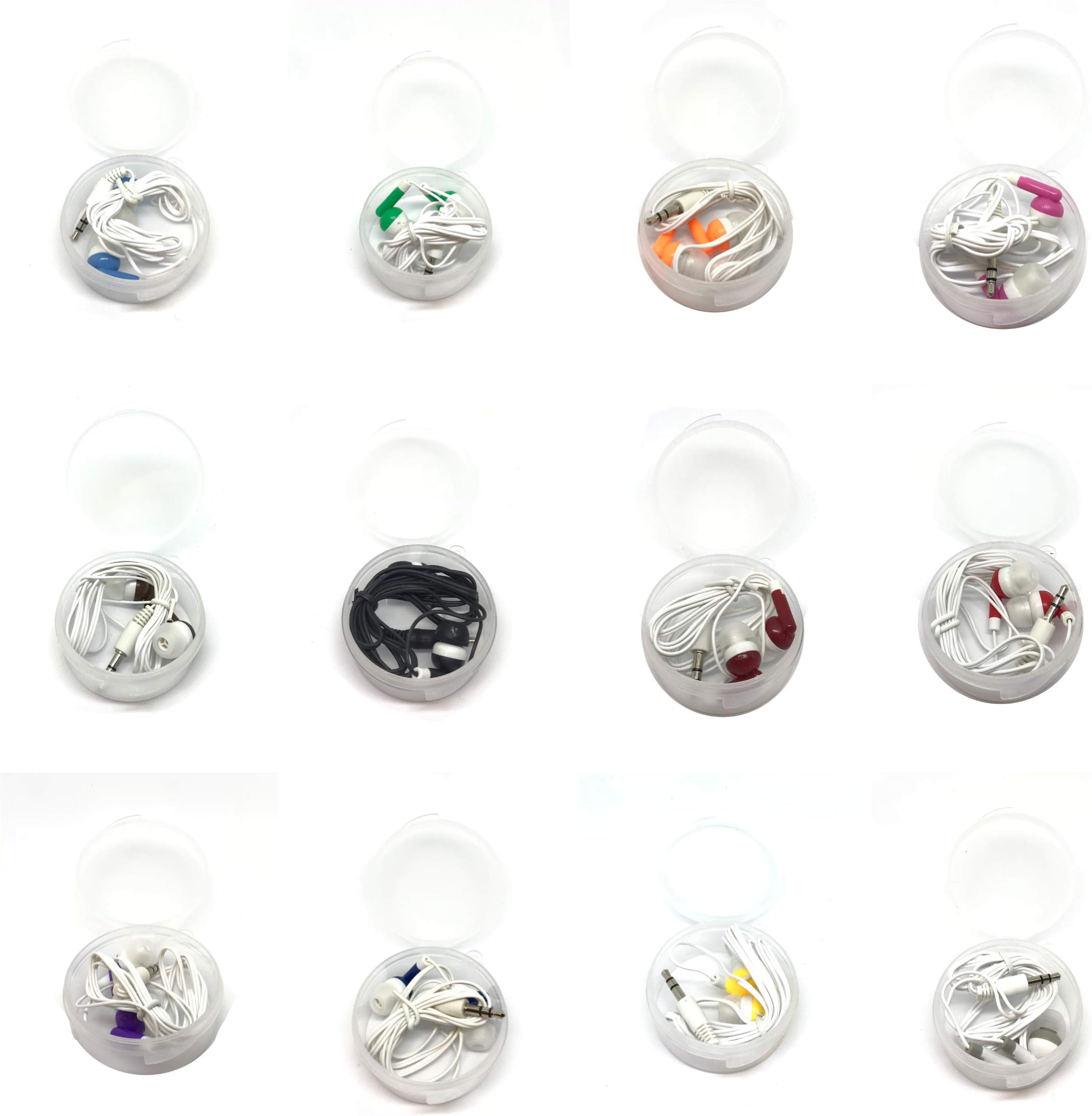 50 Pack Mixed Color Earbuds in Plastic Hard Shell Case
