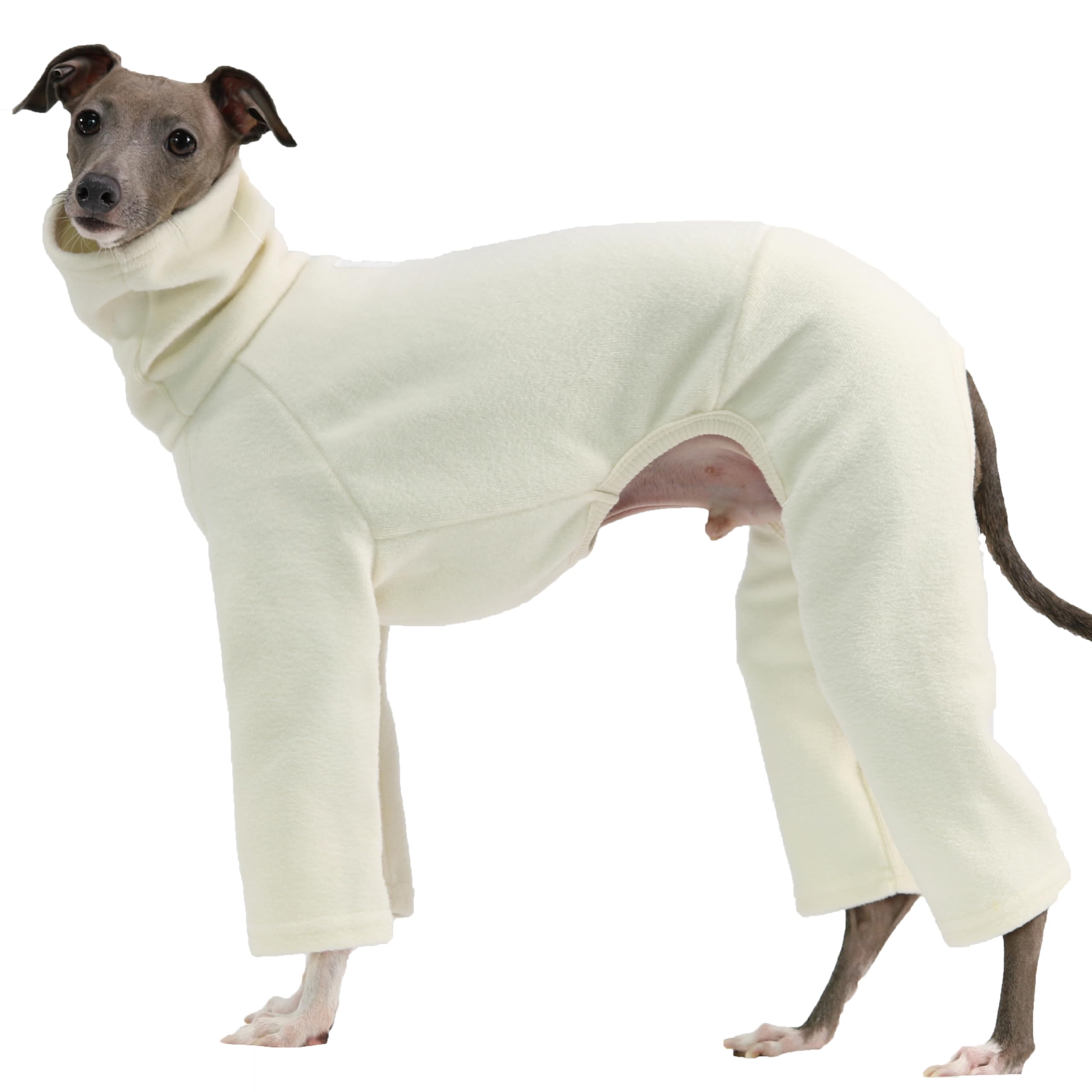 D Doggy Star Italian Greyhound Clothes Sweater Fleece Basic Onesie Whippet for Dog Turtleneck Outfits Coat (S,FLCE Ivory) — image 1