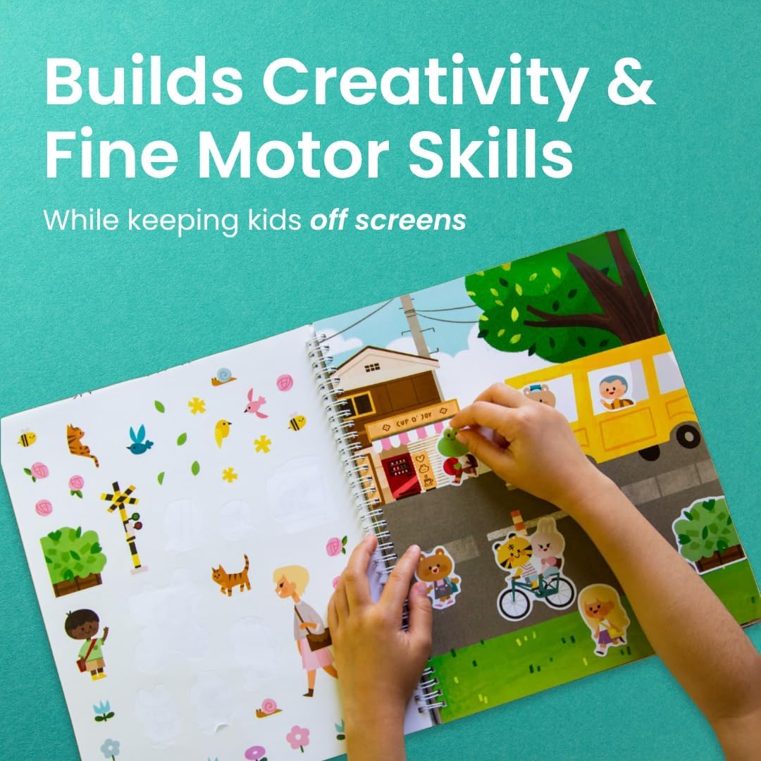 Let’s Go to School 500+ Sticker Book by Cupkin Fun Toddler Travel Activity Coloring and Sticker Book, 12 Coloring Pages 12 Side by Side Scenes for Children of 2–8 Years, Valentines Gifts for Kids - Image 3