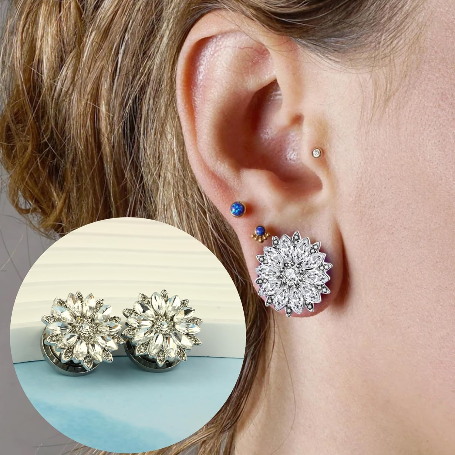 TIANCI FBYJS 8 Pairs Stainless Steel Ear Tunnels and Plugs Silicone Gauges For Ear Women Dangle Gauge Earrings Piercing Stretchers kit 2G-00G-5/8'' - Image 3