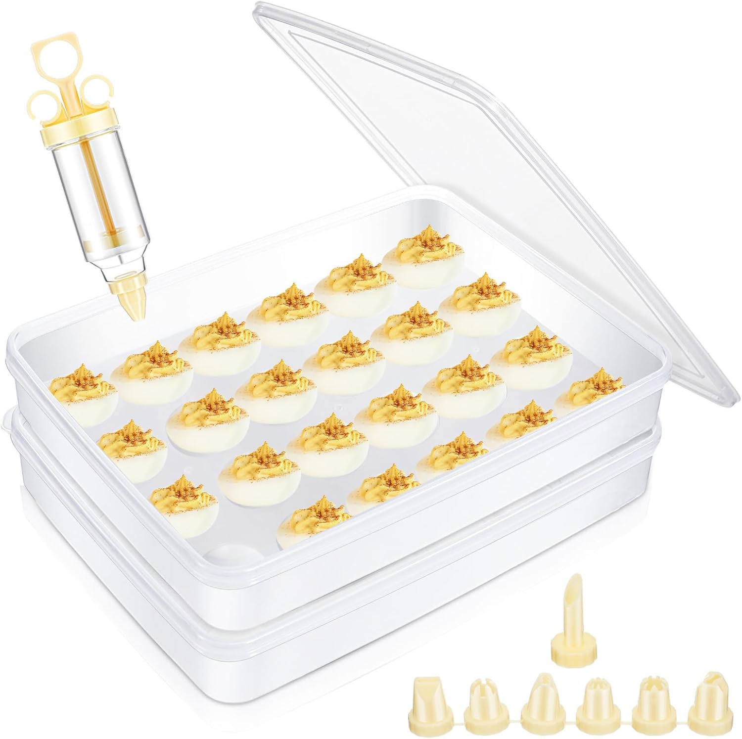 Sunnychicc 2 Pcs Deviled Egg Carrier with Syringe