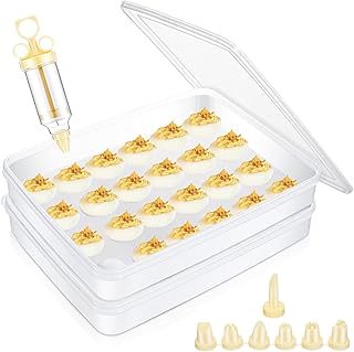 Deviled Egg Carrier with Syringe Stackable Stackable Clear Holder with Lid for Refrigerator Portable 48 Eggs Dispenser Storage Containers Tray(Without Handle)