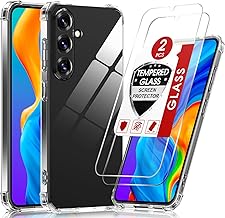 LeYi Case for Samsung Galaxy S25, transparent mobile phone case with 2 protective films, soft TPU silicone, shockproof, thin protective case, camera protection, crystal clear cover case