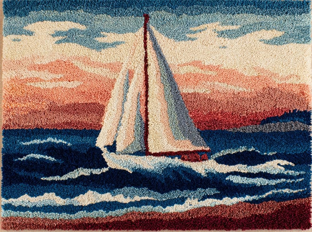 FWRTYCB Yarn Rug Hooking Kits Sea Sailing Boat 20X15Inch Latch Hook Rug Kit