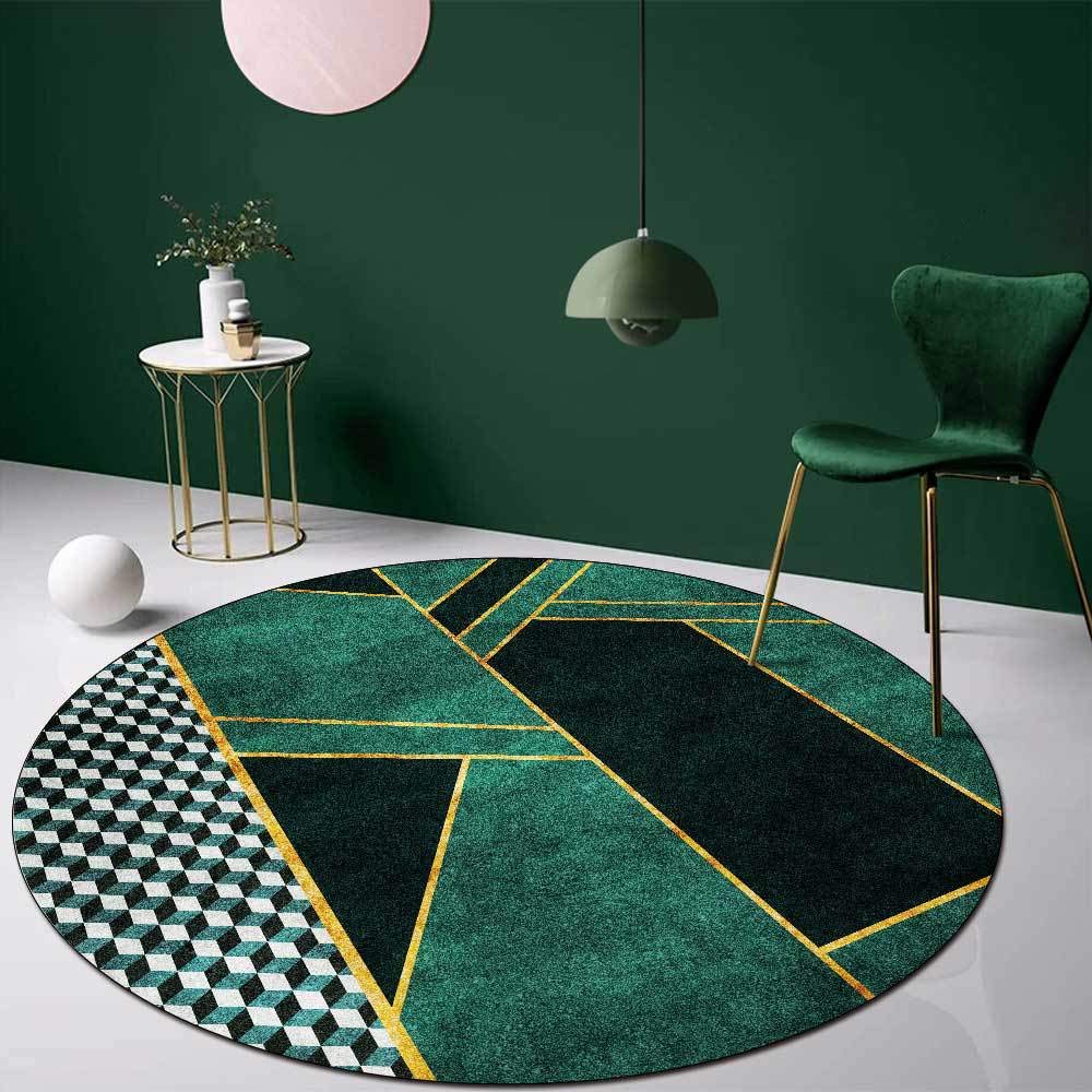GUGJHFVH Round Machine Washable Living Room Rugs ø 60 cm Bedroom Kitchen and Office Low Pile Non Slip Rugs Not Easy To Fall Off Modern Carpet Geometric Stone Pattern Green 4