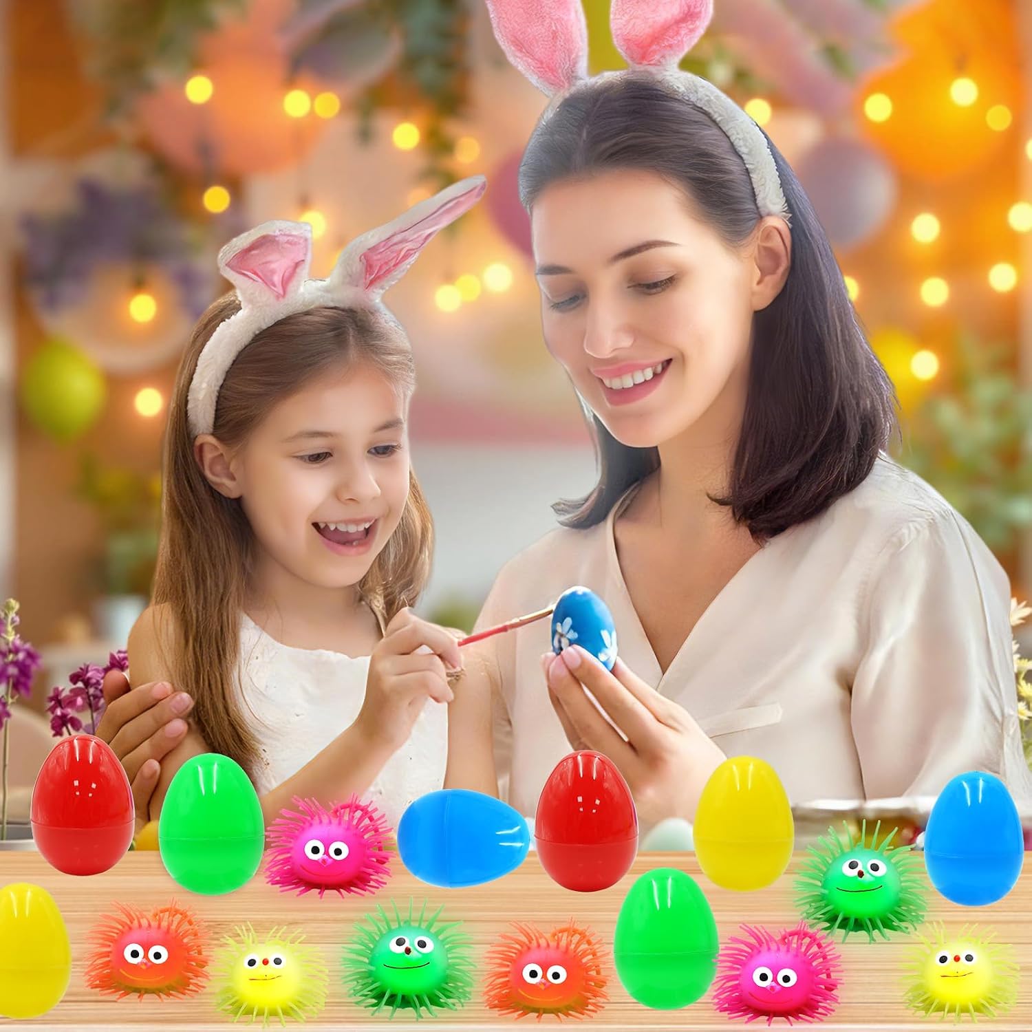 Jumbo Easter Eggs Filled with LED Puffer Balls, 8-Pack Light-Up Squeeze Stress Relief Toys for Kids, Easter Egg Hunt Fillers Treats Easter Basket Stuffers for Kid Toddler Boys Girls