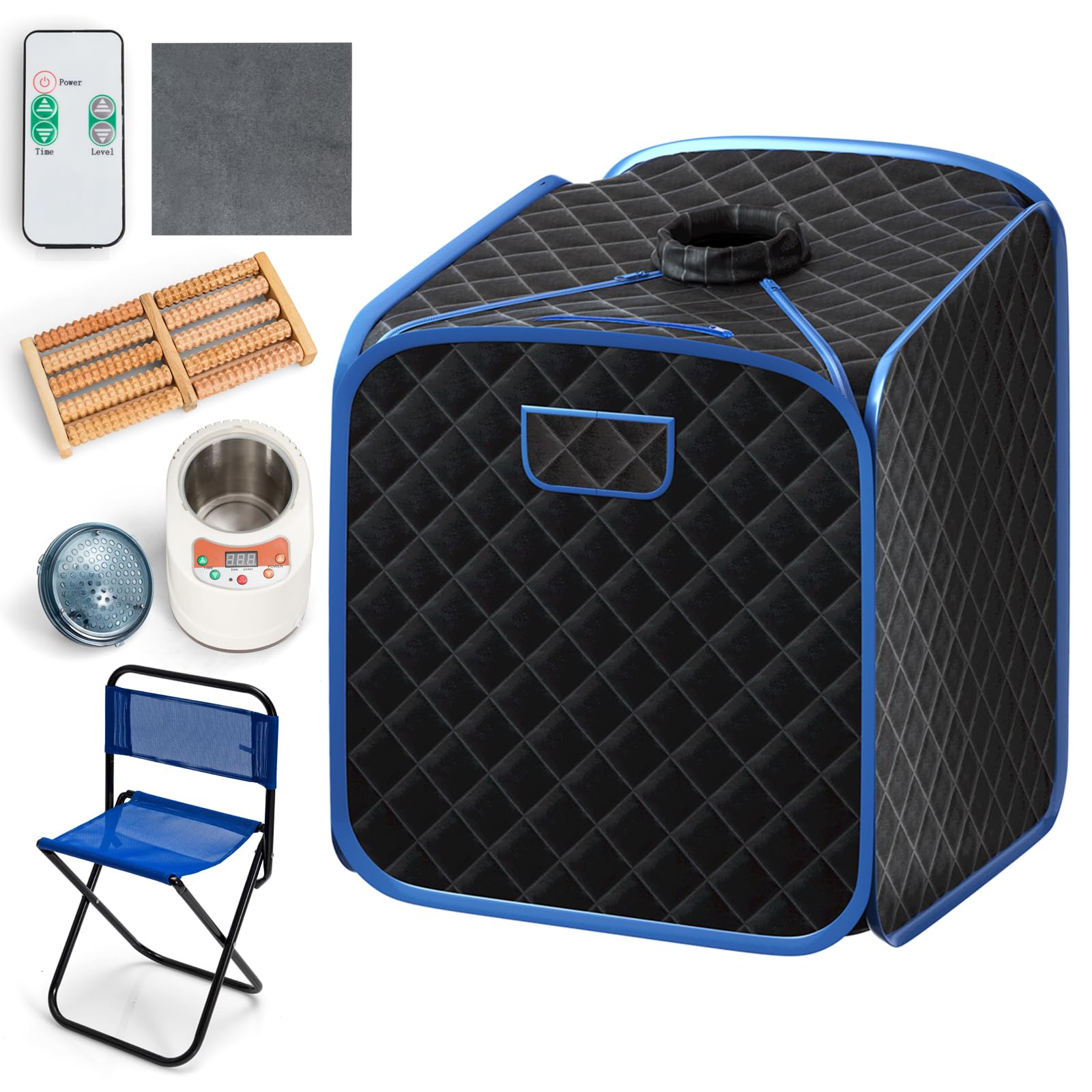 RELAX4LIFE Portable Steam Sauna, Folding Full Body Spa Sauna Tent with 9 Levels Temperature, Timer, 1000W Generator, Chair & Foot Massage Roller, Personal Slimming Detox Therapy Sauna Cabin (Black)