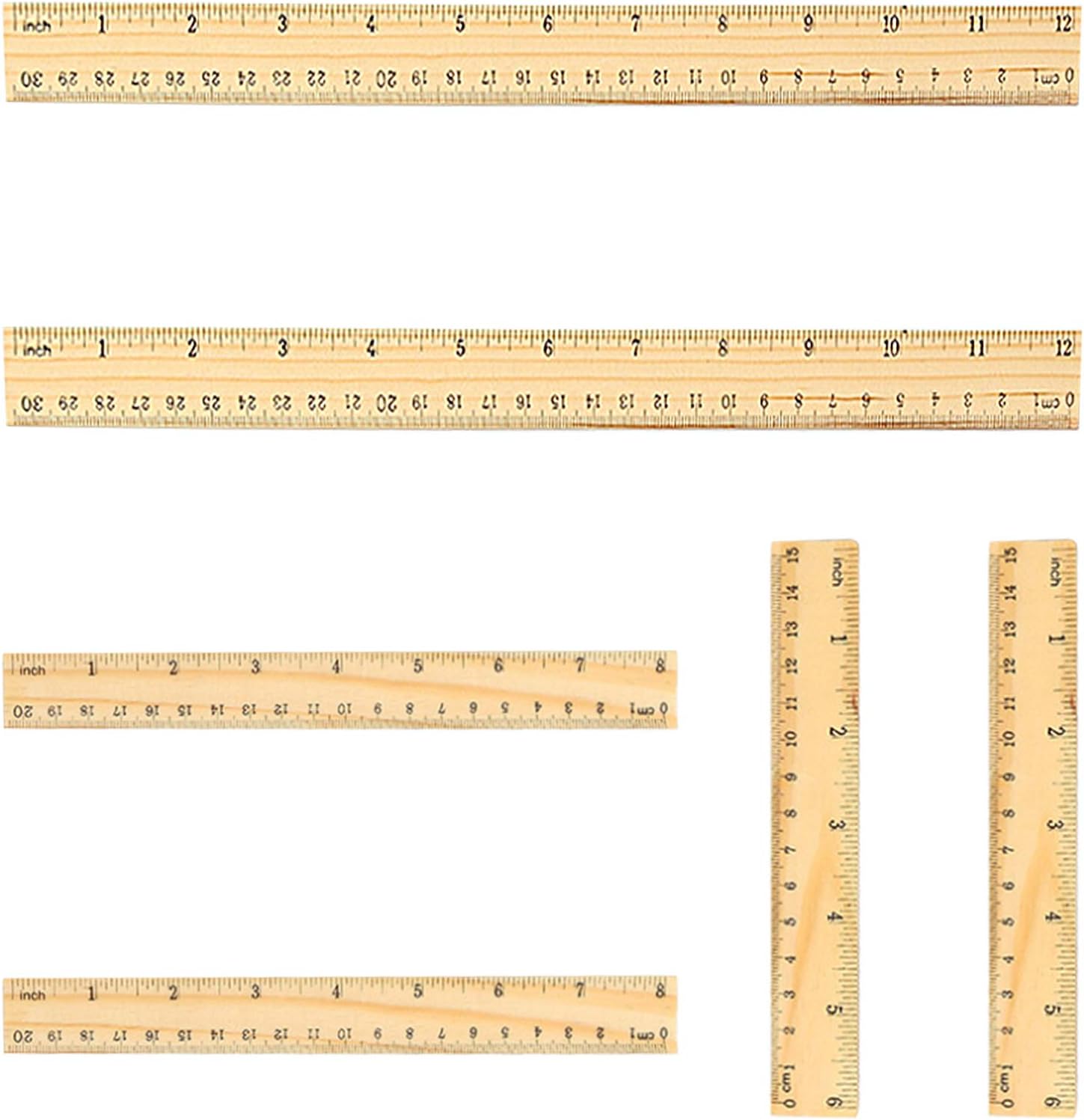 6 Pcs Wooden Flat Vintage Teaching Student Measuring Straight Shatter Resistant 1 2 Scale Ruler for School Home Office