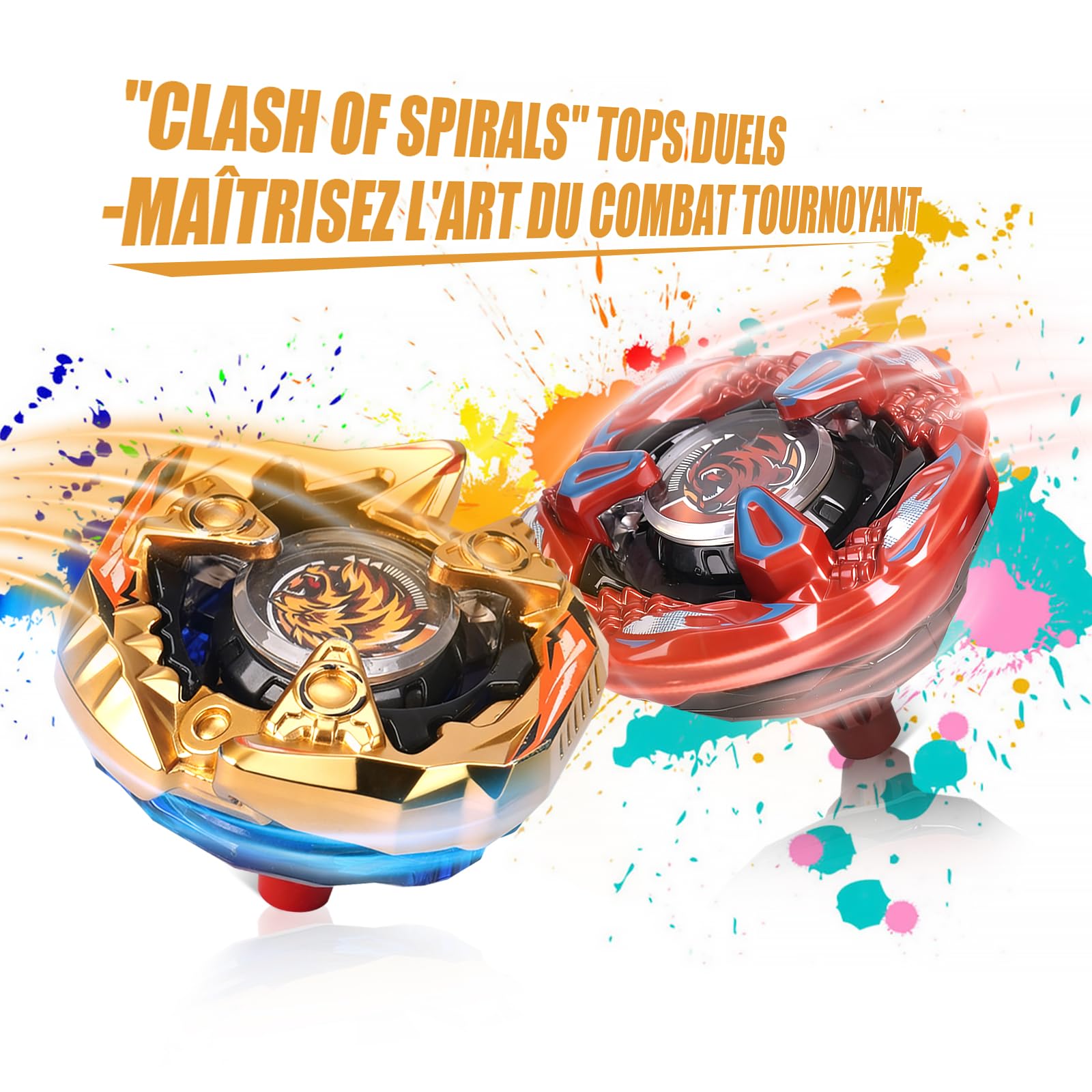 Set X Toupies de Combat, 12 Jouets tournants avec 3 lanceurs, 1 poignée et boîte de Rangement Portable | Cadeau Jeu d'arène gyroscopique pour garçons et Filles dès 6 Ans