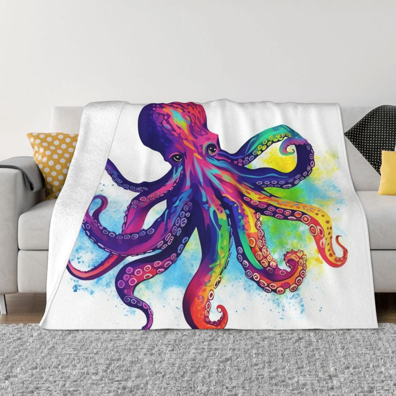 FodPand Colorful Octopus Fleece Blanket 80"x60" Lightweight Warm Throw Blanket for Bed Couch Cozy Air Conditioning Quilt All Seasons Decorative Fuzzy Blankets Gifts for Women Men