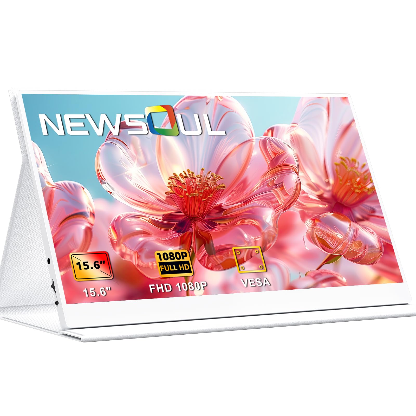 Newsoul モバイルモニター 白 モバイルディスプレイ ホワイト ポータブルモニター 15.6インチ サブモニター 1920x1080FHD 持ち運びモニター 軽量 薄型 VESA対応 ゲーミングモニター IPS液晶パネル ゲーム USB Type-C/Mini HDMI端末 PS4PS5/XBOX/Switch/PC/Macなど対応 商務会議 在宅勤務