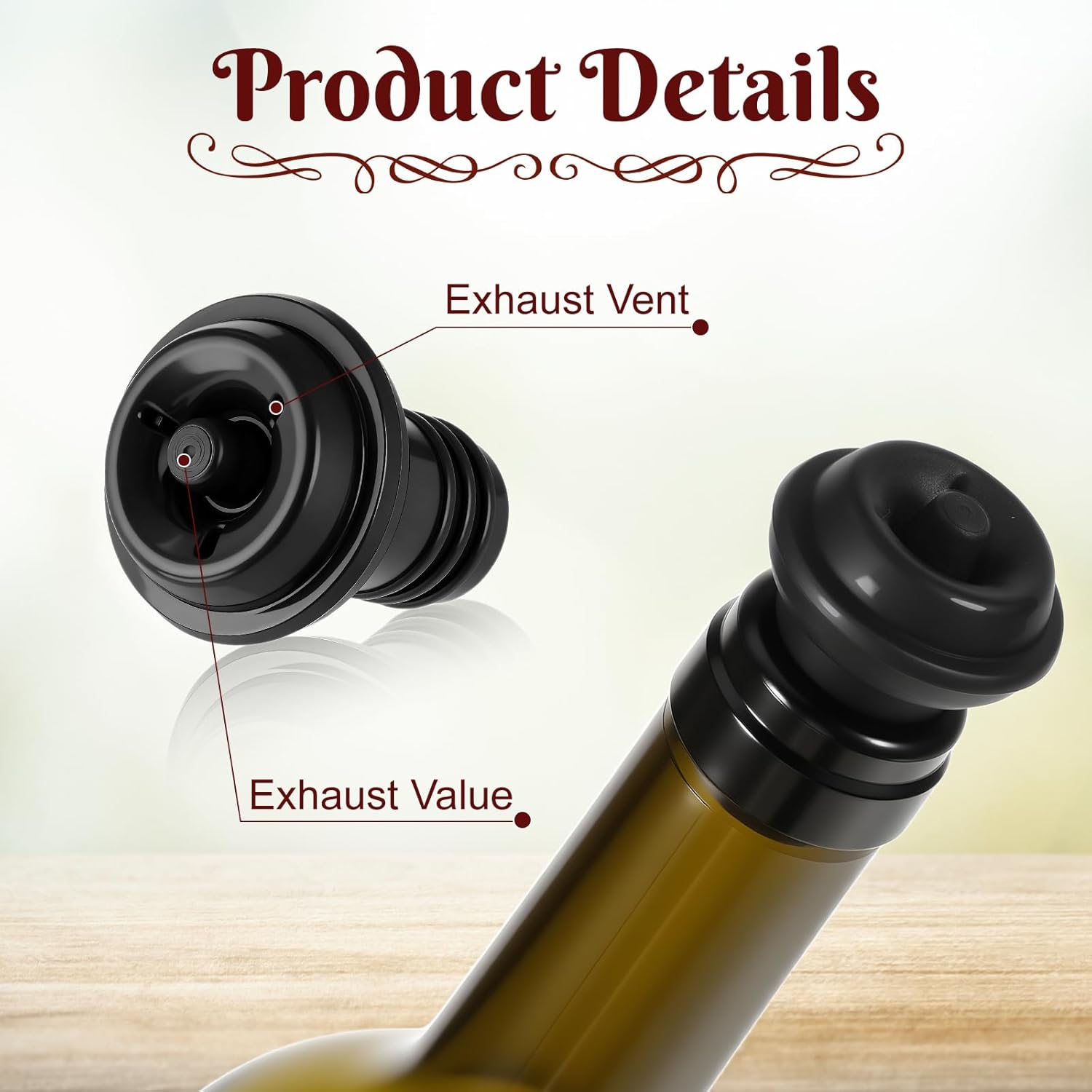 48 Pcs Wine Stoppers, Vacuum Wine Savers for Wines Bottle Rubber Resealable Pump Vacuum for Kitchen Supplies Bottle Tools to Keep Your Wines Fresh(Black)