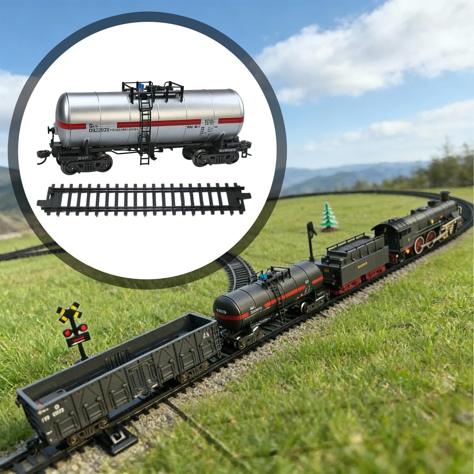 Tren de Juguete en Miniatura, Juego de Tren de Simulación, Vagón Eléctrico, Adorno Educativo, Coleccionable, Adecuado para Fiestas de Cumpleaños para, Plata