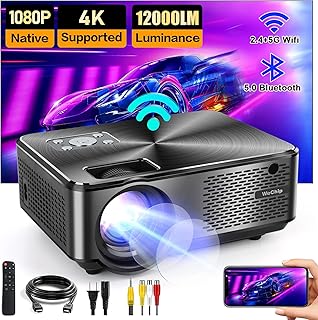 Projector with 5G WiFi and Bluetooth HD 1080P 12000L Home Outdoor Support 4K Movie Video Projector Max 300" Display , WeChip Portable Projector Compatible with HDMI,VGA,Laptop,iOS & Android Smartphone