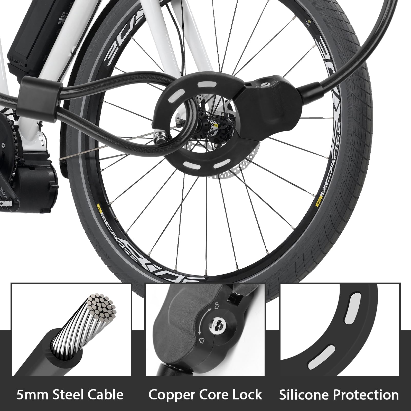 E Scooter Schloss, E Roller Schloss mit Schlüssel, 100cm/14mm Dickes Kabelschloss Hohe Sicherheit, Handschellenschloss für Fahrrad, Kinderwagen
