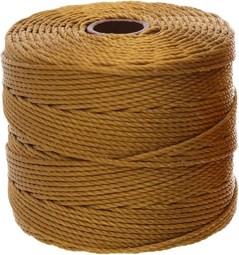 The Beadsmith S-Lon - Cordón de nailon trenzado de 0.020 in para cuerda, color dorado antiguo, TEX210, carrete de 77 yardas