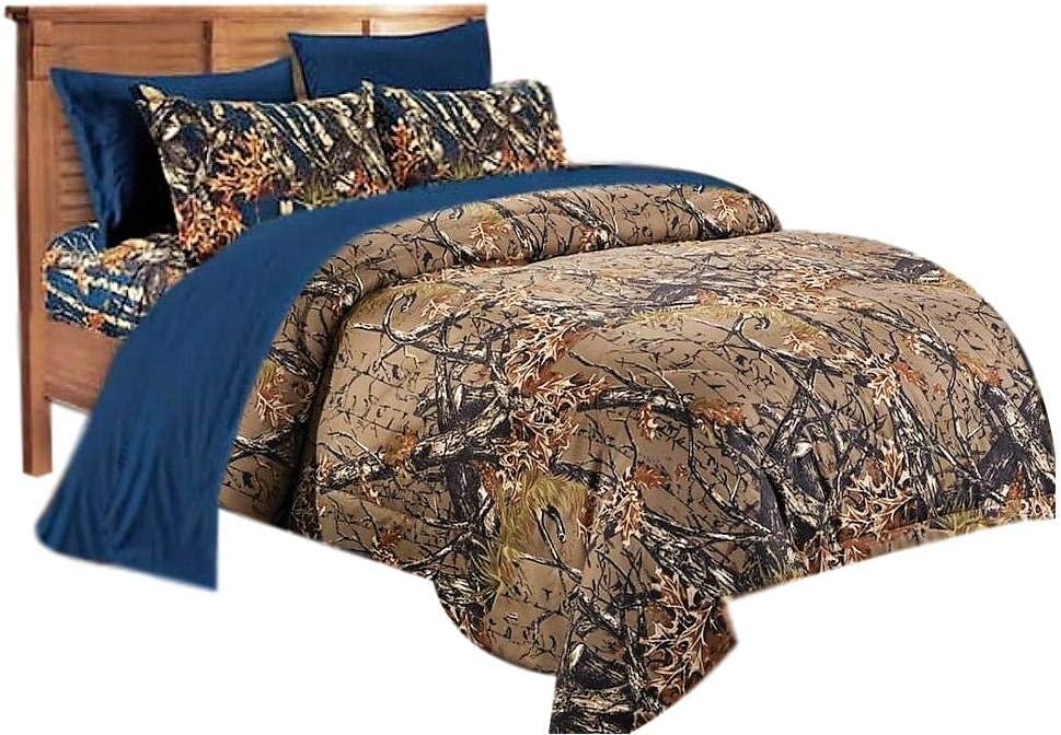 20 Lakes Woodland Hunter Camo Comforter Set (Forest Brown/Navy Blue, King)