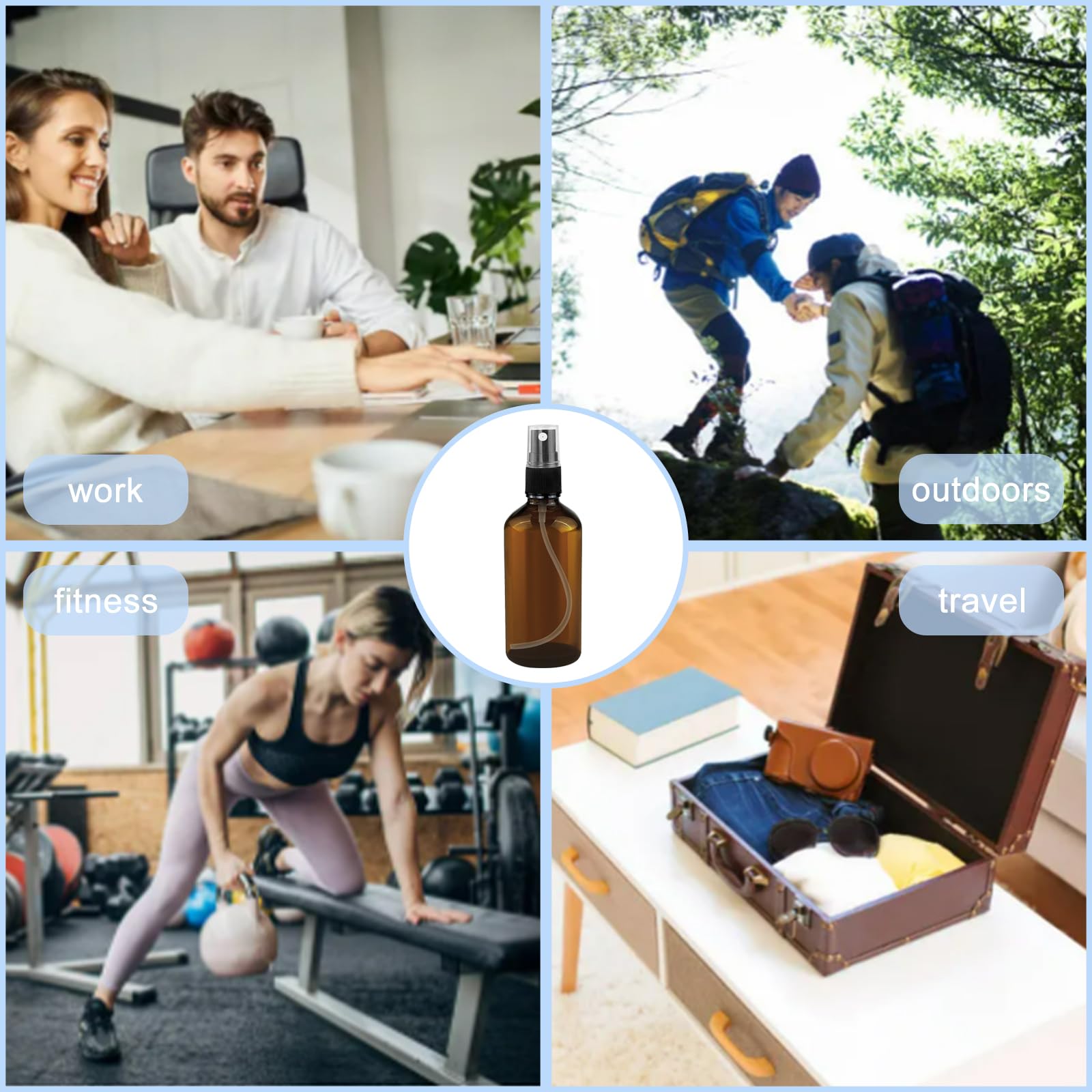 Nutabevr 4 sztuki brązowych rozpylaczy, butelki z rozpylaczem, 2 x 100 ml + 2 x 50 ml, małe szklane butelki z rozpylaczem, puste butelki z rozpylaczem do napełniania, przenośne, do kosmetyków, olejów