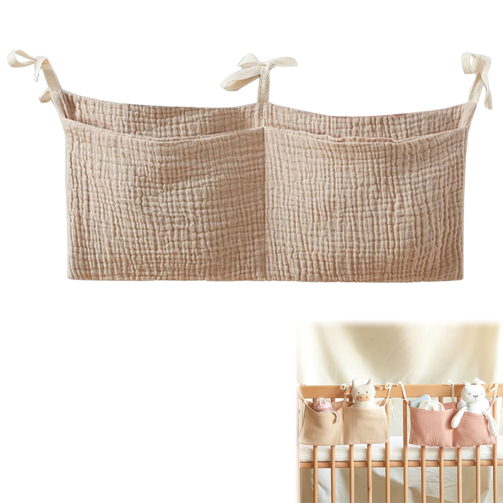 Babybett Organizer, Kinderzimmer Hängender Bett Organizer, Betttasche Spielzeugtasche, Organiser Beistellbett Baby, Hängen an Krippe oder Wickeltisch, Khaki