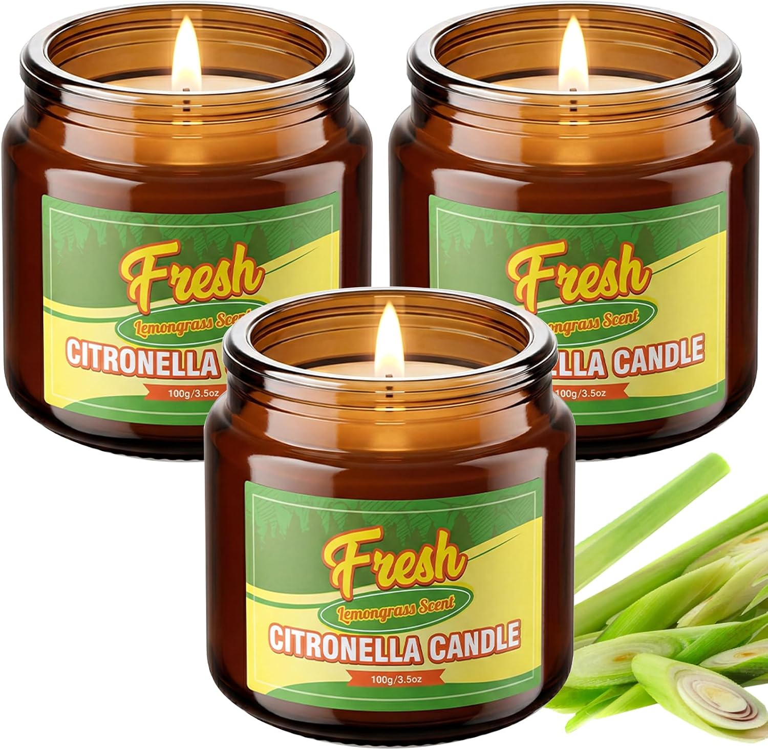 STRN Citronella Candle, Indoor Outdoor Lemongrass Scented Candle, 3-Pack