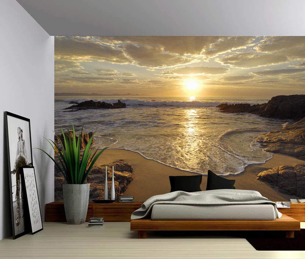 Papel Pintado De Foto 3D Personalizado Amanecer Mar Océano Ola Puesta De Sol Playa Cartel De Pared Pegatinas De Pared Decoración Del Hogar Vinilo Decoración Extraíble,300 * 210Cm