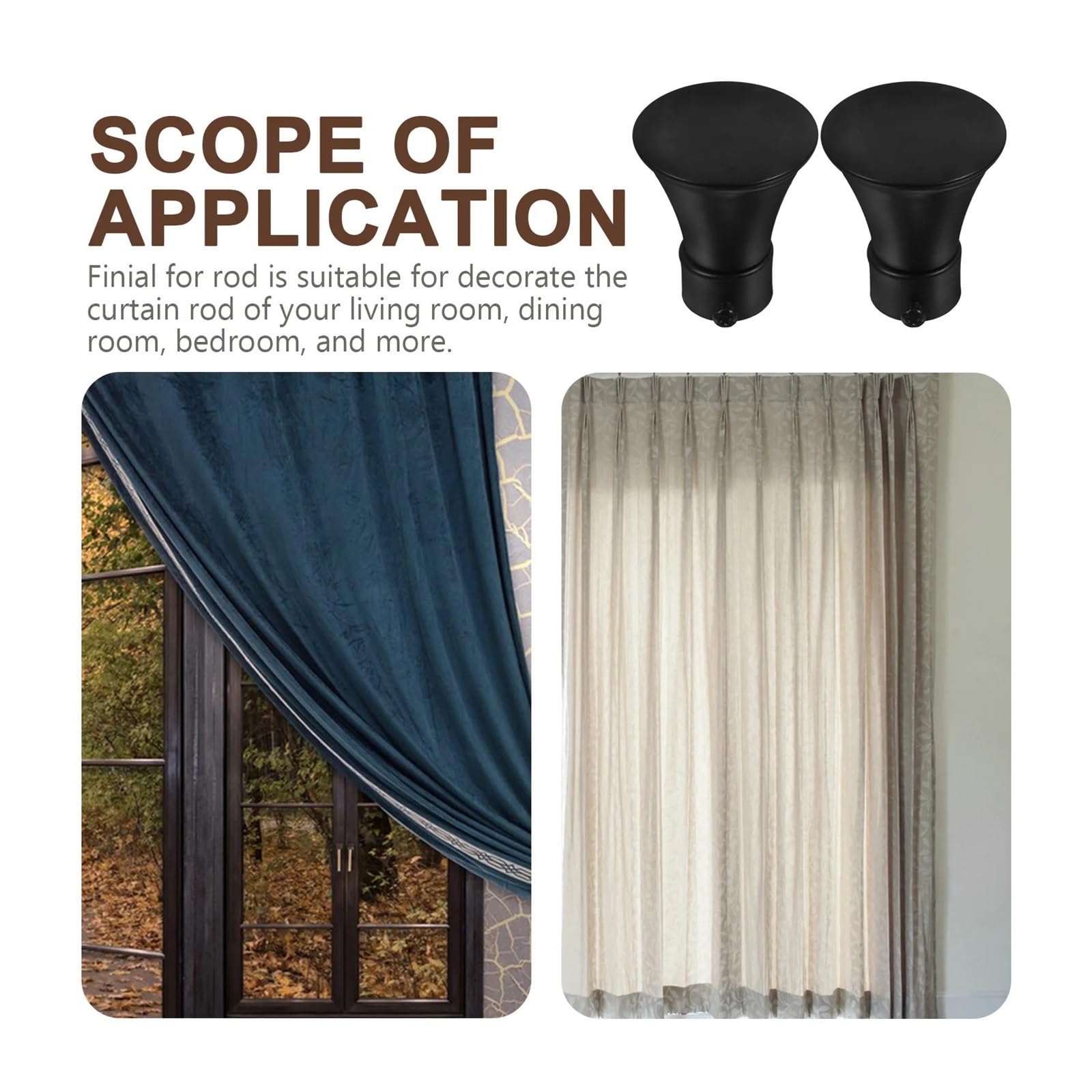 Lot de 6 embouts de tringle à rideaux en fer noir - Têtes décoratives pour tringles à rideaux