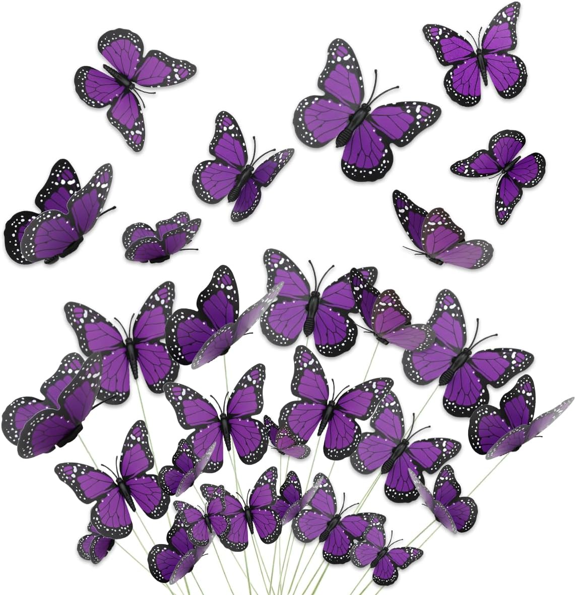 48 Pcs Purple Monarch Butterfly Decor 4 Sizes 3D Halloween Butterflies Wall Decal Fall Butterfly for Crafts Halloween Party Wall Table Bedroom Decorations