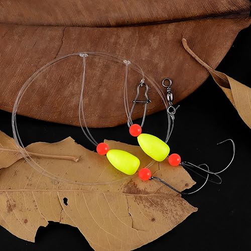 Miniatura 5 de Alwonder Paquete de 5 aparejos de pesca Pompano con flotadores Snell, aparejo giratorio de cebo vivo de agua salada, broches de presión de doble