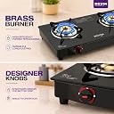 MILTON Premium 2 Burner Black Manual Ignition Glass Top Gas Stove, (ISI Certified) gallery image