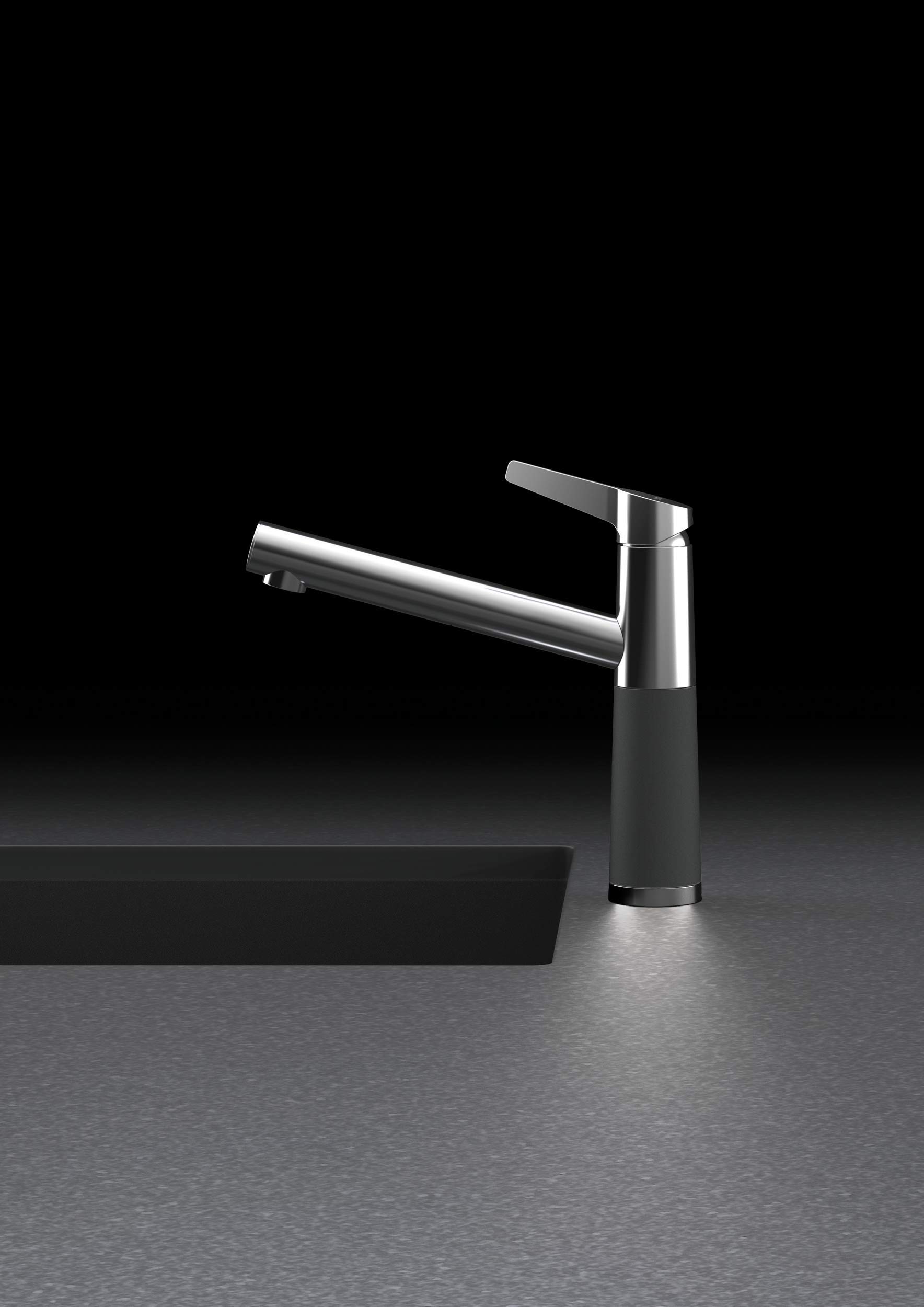 SCHOCK Grifo de cocina SC-510 Silvertsone – Grifo de baja presión CRISTADUR con caño fijo y conexiones estándar