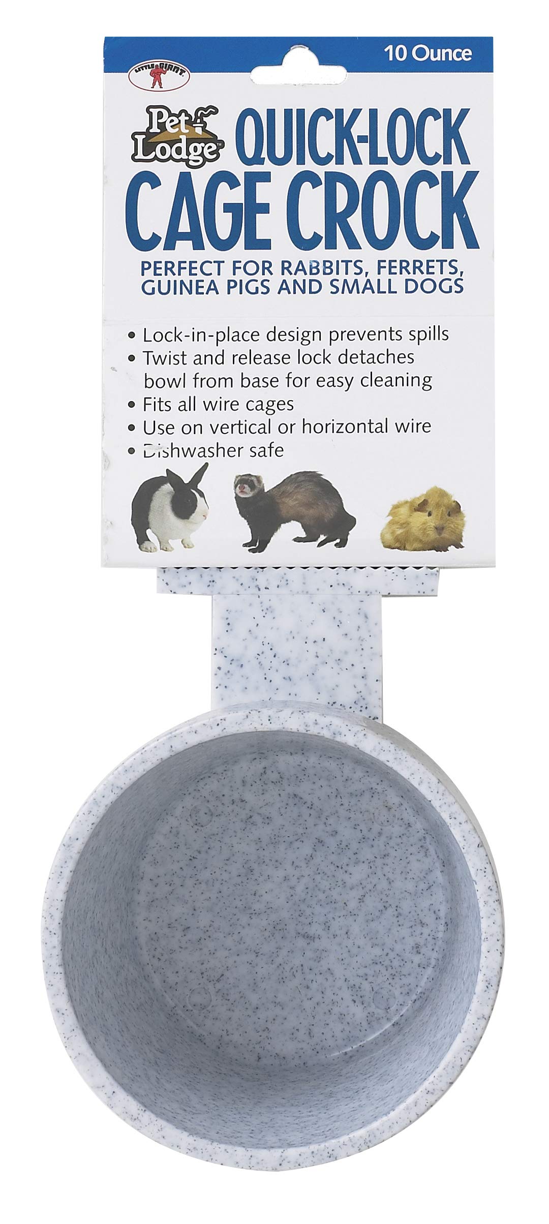 Pet Lodge® Quick LockCage Crock | Feeding & Watering Dish for Rabbits | Attaches to Wire | Easily Removable for Cleaning | 10 Ounce