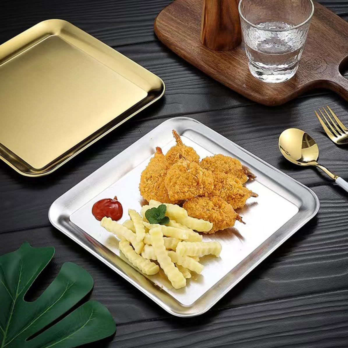 2pcs Stainless Steel Bbq Plates with Polished Design, Thickened Metal Dinner Plates for Barbecue and Camping, Practical and Meticulous Workmanship Serving Trays