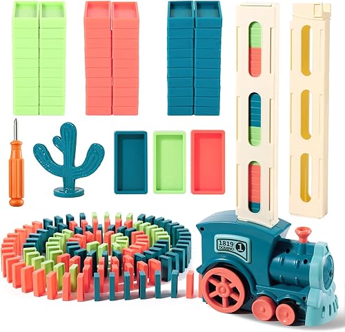 Miniatura 1 de Juego de tren de dominó de 80 piezas juguetes automáticos de tren de dominó para niños juego de tren de ladrillos eléctricos para niños juegos de