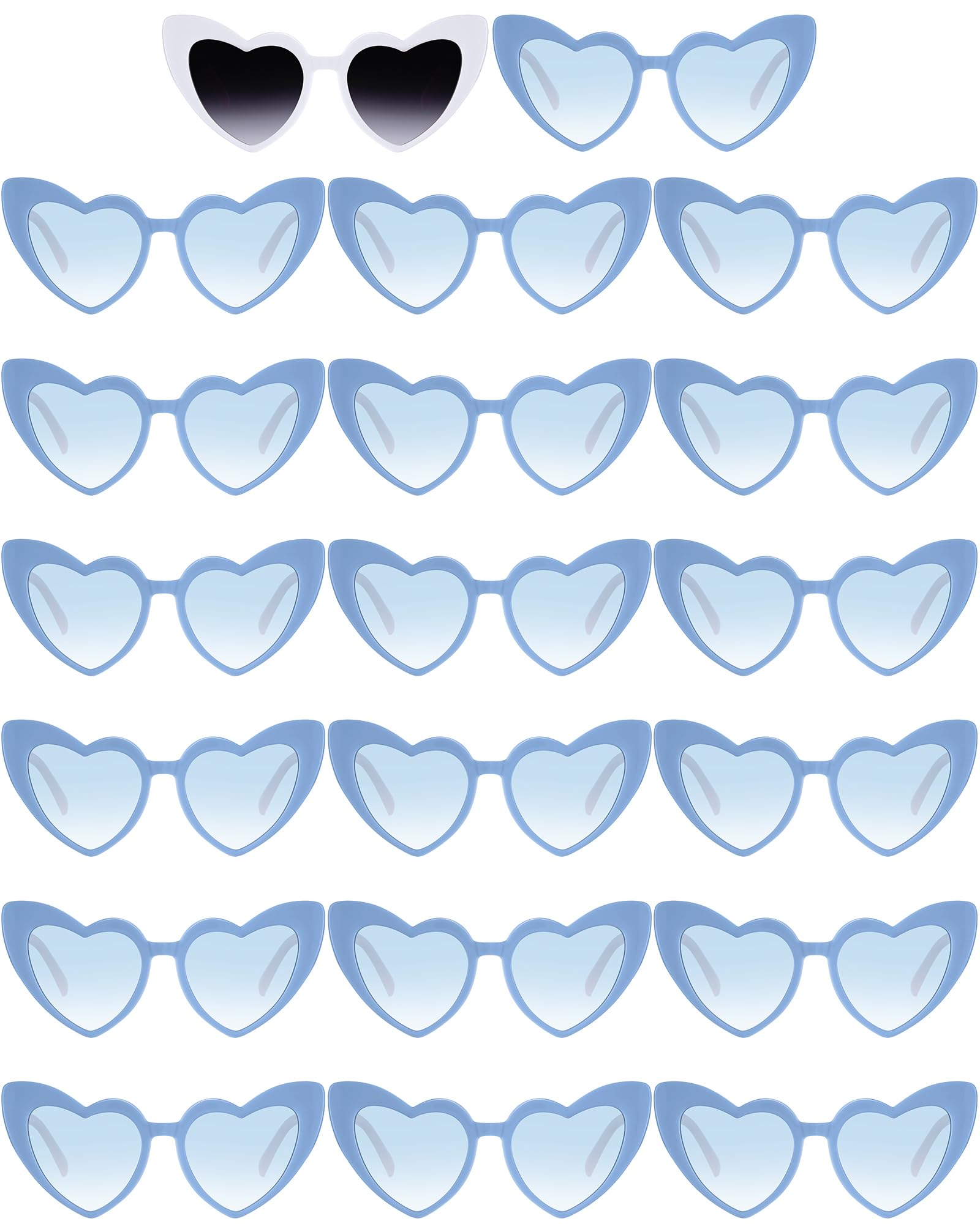 Flutesan 20 Pairs Heart Shaped Sunglasses Vintage Heart Glasses Women Bachelorette Sunglasses for Wedding Party (White with Gray, Sand Blue with Blue Lenses)