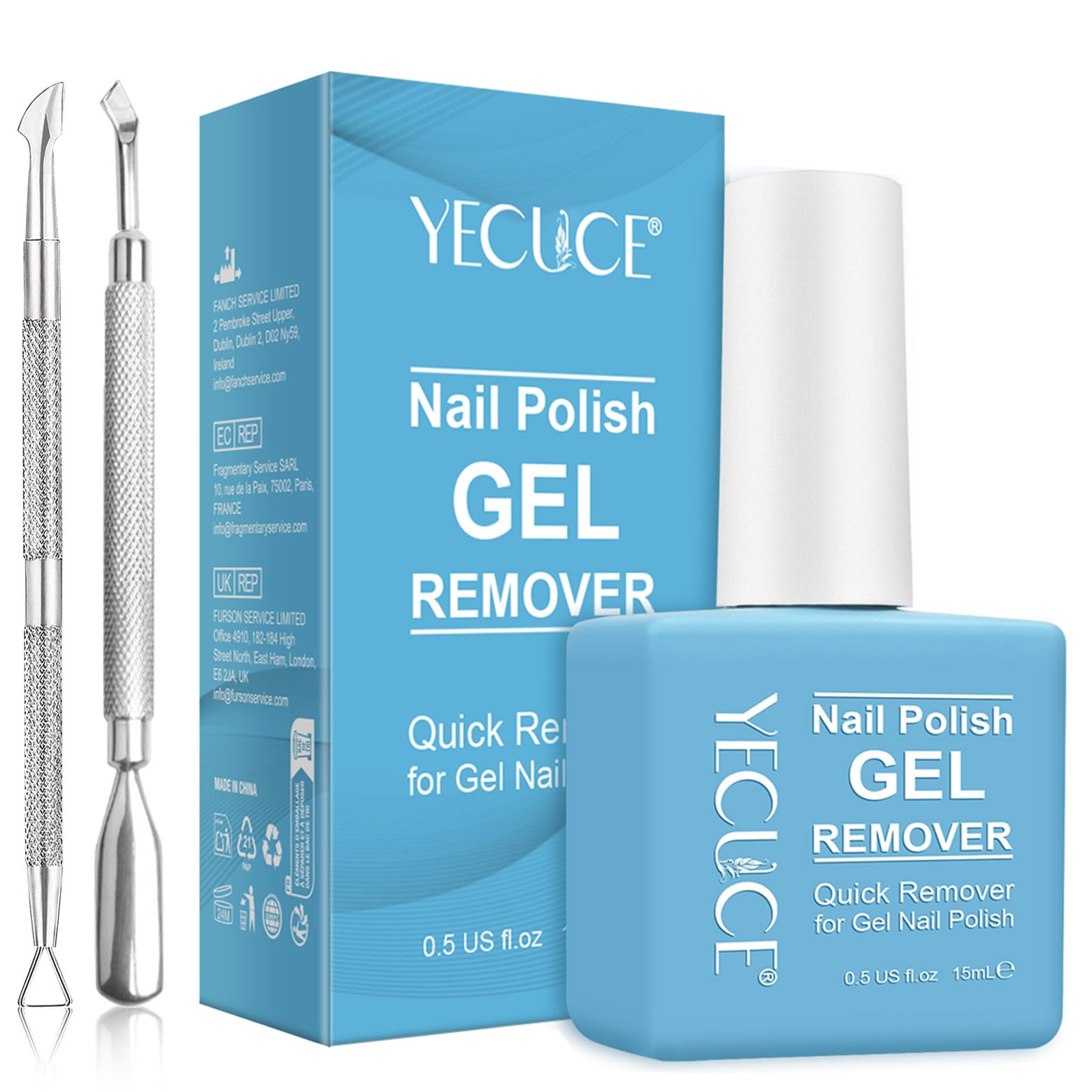 Gel Nail Polish Remover, Remove Gel Nail Polish Within 3-5 Minutes - Quick & Easy Polish Remover - No Need For Foil, Soaking Or Wrapping with 1 PCS Cuticle Pusher + 1 PCS Nail Polish Scraper
